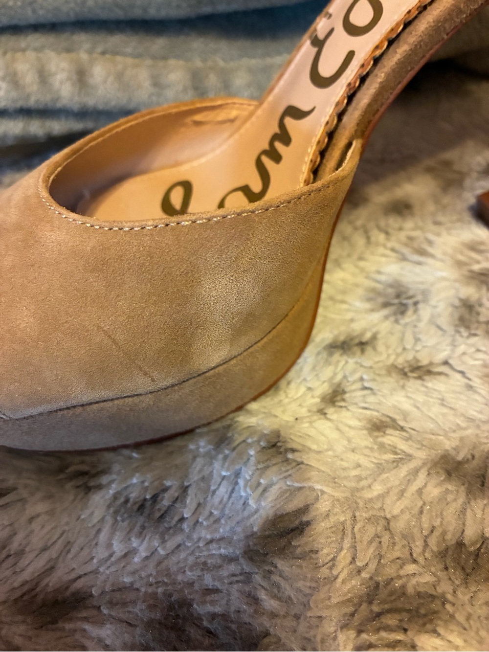 Sam Edelman Tan Suede Peep-Toe Ankle Strap Stiletto Heels- Size 7 1/2 - Picture 13 of 16